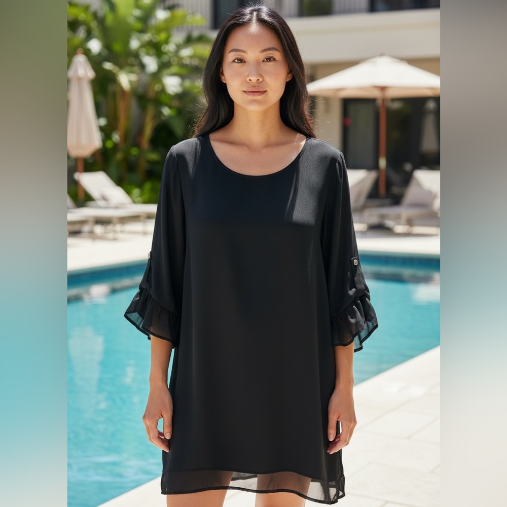 Cha Cha Vente Black Ruffle Sleeve Cover-Up